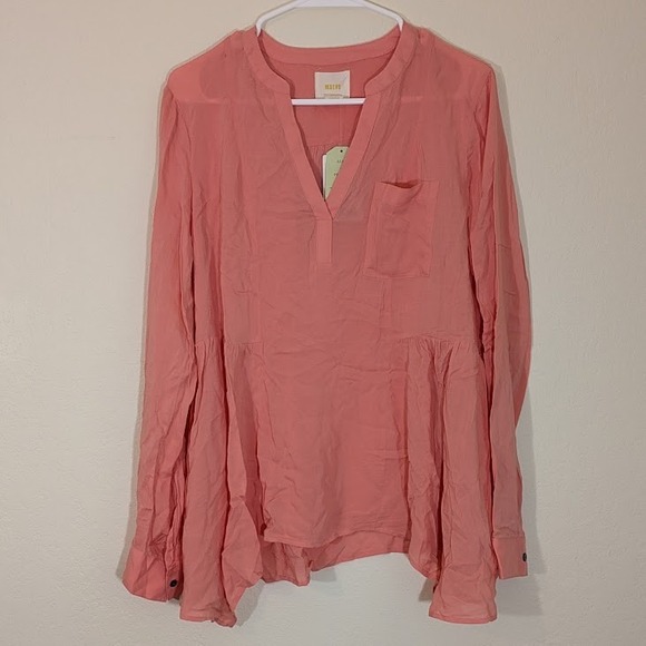 Maeve Tops - Anthropologie Maeve Peach LS Tunic Blouse Hanky Hem Henley Top NWT Size 6